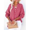 image:imageDokotoo Womens Casual Button V Neck Long Sleeve Shirts Oversized Solid Blouses TopsRose Red