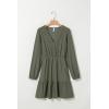 image:imageDokotoo Womens Dresses Spring Summer Elegant Lace Hollow Out Embroidered V Neck Long Sleeve Casual ALine Swing Mini DressArmy Green