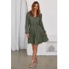 image:imageDokotoo Womens Dresses Spring Summer Elegant Lace Hollow Out Embroidered V Neck Long Sleeve Casual ALine Swing Mini DressArmy Green