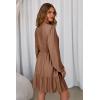 image:imageDokotoo Womens Dresses Spring Summer Elegant Lace Hollow Out Embroidered V Neck Long Sleeve Casual ALine Swing Mini DressBrown