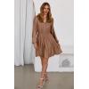 image:imageDokotoo Womens Dresses Spring Summer Elegant Lace Hollow Out Embroidered V Neck Long Sleeve Casual ALine Swing Mini DressBrown