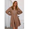 image:imageDokotoo Womens Dresses Spring Summer Elegant Lace Hollow Out Embroidered V Neck Long Sleeve Casual ALine Swing Mini DressBrown
