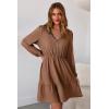 image:imageDokotoo Womens Dresses Spring Summer Elegant Lace Hollow Out Embroidered V Neck Long Sleeve Casual ALine Swing Mini DressBrown