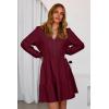 image:imageDokotoo Womens Dresses Spring Summer Elegant Lace Hollow Out Embroidered V Neck Long Sleeve Casual ALine Swing Mini DressBurgundy