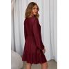 image:imageDokotoo Womens Dresses Spring Summer Elegant Lace Hollow Out Embroidered V Neck Long Sleeve Casual ALine Swing Mini DressBurgundy