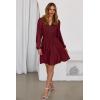 image:imageDokotoo Womens Dresses Spring Summer Elegant Lace Hollow Out Embroidered V Neck Long Sleeve Casual ALine Swing Mini DressBurgundy