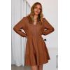image:imageDokotoo Womens Dresses Spring Summer Elegant Lace Hollow Out Embroidered V Neck Long Sleeve Casual ALine Swing Mini DressCinnamon