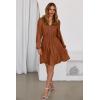 image:imageDokotoo Womens Dresses Spring Summer Elegant Lace Hollow Out Embroidered V Neck Long Sleeve Casual ALine Swing Mini DressCinnamon