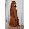 image:imageDokotoo Womens Dresses Spring Summer Elegant Lace Hollow Out Embroidered V Neck Long Sleeve Casual ALine Swing Mini DressCinnamon