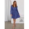 image:imageDokotoo Womens Dresses Spring Summer Elegant Lace Hollow Out Embroidered V Neck Long Sleeve Casual ALine Swing Mini DressDark Blue