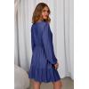 image:imageDokotoo Womens Dresses Spring Summer Elegant Lace Hollow Out Embroidered V Neck Long Sleeve Casual ALine Swing Mini DressDark Blue