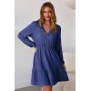 image:imageDokotoo Womens Dresses Spring Summer Elegant Lace Hollow Out Embroidered V Neck Long Sleeve Casual ALine Swing Mini DressDark Blue