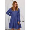 image:imageDokotoo Womens Dresses Spring Summer Elegant Lace Hollow Out Embroidered V Neck Long Sleeve Casual ALine Swing Mini DressDark Blue