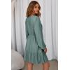 image:imageDokotoo Womens Dresses Spring Summer Elegant Lace Hollow Out Embroidered V Neck Long Sleeve Casual ALine Swing Mini DressGreen