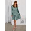 image:imageDokotoo Womens Dresses Spring Summer Elegant Lace Hollow Out Embroidered V Neck Long Sleeve Casual ALine Swing Mini DressGreen