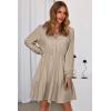 image:imageDokotoo Womens Dresses Spring Summer Elegant Lace Hollow Out Embroidered V Neck Long Sleeve Casual ALine Swing Mini DressKhaki