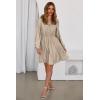 image:imageDokotoo Womens Dresses Spring Summer Elegant Lace Hollow Out Embroidered V Neck Long Sleeve Casual ALine Swing Mini DressKhaki