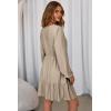 image:imageDokotoo Womens Dresses Spring Summer Elegant Lace Hollow Out Embroidered V Neck Long Sleeve Casual ALine Swing Mini DressKhaki