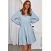 image:imageDokotoo Womens Dresses Spring Summer Elegant Lace Hollow Out Embroidered V Neck Long Sleeve Casual ALine Swing Mini DressLight Blue