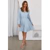 image:imageDokotoo Womens Dresses Spring Summer Elegant Lace Hollow Out Embroidered V Neck Long Sleeve Casual ALine Swing Mini DressLight Blue