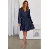 image:imageDokotoo Womens Dresses Spring Summer Elegant Lace Hollow Out Embroidered V Neck Long Sleeve Casual ALine Swing Mini DressNavy Blue