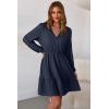 image:imageDokotoo Womens Dresses Spring Summer Elegant Lace Hollow Out Embroidered V Neck Long Sleeve Casual ALine Swing Mini DressNavy Blue
