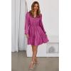 image:imageDokotoo Womens Dresses Spring Summer Elegant Lace Hollow Out Embroidered V Neck Long Sleeve Casual ALine Swing Mini DressRosy