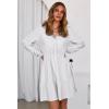 image:imageDokotoo Womens Dresses Spring Summer Elegant Lace Hollow Out Embroidered V Neck Long Sleeve Casual ALine Swing Mini DressWhite