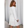 image:imageDokotoo Womens Dresses Spring Summer Elegant Lace Hollow Out Embroidered V Neck Long Sleeve Casual ALine Swing Mini DressWhite