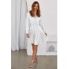 image:imageDokotoo Womens Dresses Spring Summer Elegant Lace Hollow Out Embroidered V Neck Long Sleeve Casual ALine Swing Mini DressWhite