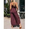 image:imageDokotoo Womens Jumpsuits Spaghetti Straps Ruched Drawstring Knit Wide Leg Romper Casual Jumpsuits with PocketsWine Red