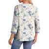 image:imageDokotoo Womens Tops Spring Summer 34 Length Sleeve Fashion TShirts V Neck Button Down Dressy Casual Loose Basic Tee BlousesFloral Blue