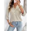 image:imageDokotoo Womens Tops Spring Summer 34 Length Sleeve Fashion TShirts V Neck Button Down Dressy Casual Loose Basic Tee BlousesFloral Brown