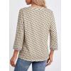 image:imageDokotoo Womens Tops Spring Summer 34 Length Sleeve Fashion TShirts V Neck Button Down Dressy Casual Loose Basic Tee BlousesFloral Brown