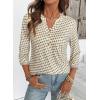 image:imageDokotoo Womens Tops Spring Summer 34 Length Sleeve Fashion TShirts V Neck Button Down Dressy Casual Loose Basic Tee BlousesFloral Brown