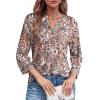 image:imageDokotoo Womens Tops Spring Summer 34 Length Sleeve Fashion TShirts V Neck Button Down Dressy Casual Loose Basic Tee BlousesFloral Multicoloured