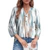 image:imageDokotoo Womens Tops Spring Summer 34 Length Sleeve Fashion TShirts V Neck Button Down Dressy Casual Loose Basic Tee BlousesFloral White