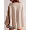 image:imageDokotoo Womens Waffle Knit Tops Fashion 2026 Long Lantern Sleeve Casual Blouses V Neck Oversized T ShirtsBeige