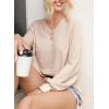 image:imageDokotoo Womens Waffle Knit Tops Fashion 2026 Long Lantern Sleeve Casual Blouses V Neck Oversized T ShirtsBeige