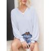 image:imageDokotoo Womens Waffle Knit Tops Fashion 2026 Long Lantern Sleeve Casual Blouses V Neck Oversized T ShirtsBlue