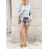 image:imageDokotoo Womens Waffle Knit Tops Fashion 2026 Long Lantern Sleeve Casual Blouses V Neck Oversized T ShirtsBlue