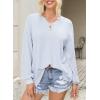 image:imageDokotoo Womens Waffle Knit Tops Fashion 2026 Long Lantern Sleeve Casual Blouses V Neck Oversized T ShirtsBlue