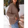 image:imageDokotoo Womens Waffle Knit Tops Fashion 2026 Long Lantern Sleeve Casual Blouses V Neck Oversized T ShirtsBrown