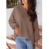 image:imageDokotoo Womens Waffle Knit Tops Fashion 2026 Long Lantern Sleeve Casual Blouses V Neck Oversized T ShirtsBrown