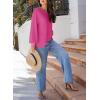 image:imageDokotoo Womens Waffle Knit Tops Fashion 2026 Long Lantern Sleeve Casual Blouses V Neck Oversized T ShirtsHot Pink
