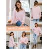 image:imageDokotoo Womens Waffle Knit Tops Fashion 2026 Long Lantern Sleeve Casual Blouses V Neck Oversized T ShirtsPink