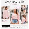 image:imageDokotoo Womens Waffle Knit Tops Fashion 2026 Long Lantern Sleeve Casual Blouses V Neck Oversized T ShirtsPink
