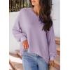 image:imageDokotoo Womens Waffle Knit Tops Fashion 2026 Long Lantern Sleeve Casual Blouses V Neck Oversized T ShirtsPurple