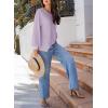 image:imageDokotoo Womens Waffle Knit Tops Fashion 2026 Long Lantern Sleeve Casual Blouses V Neck Oversized T ShirtsPurple