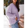 image:imageDokotoo Womens Waffle Knit Tops Fashion 2026 Long Lantern Sleeve Casual Blouses V Neck Oversized T ShirtsPurple